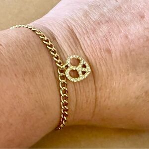 Coach Pave Crystal Heart Peace Sign Toggle Lock Bracelet